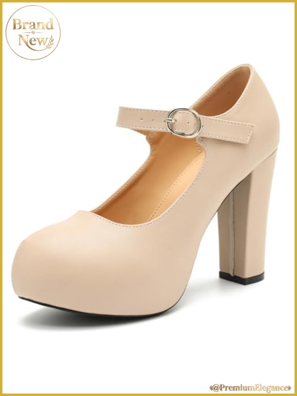 Women's Mary Jane Platform Pumps, 4 Inch Chunky Heel with Ankle Strap, Round